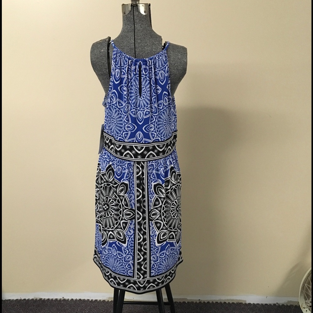 🎉HP🎉New 14P Blue & Black Dress London Times 14 Petite - Picture 3 of 5